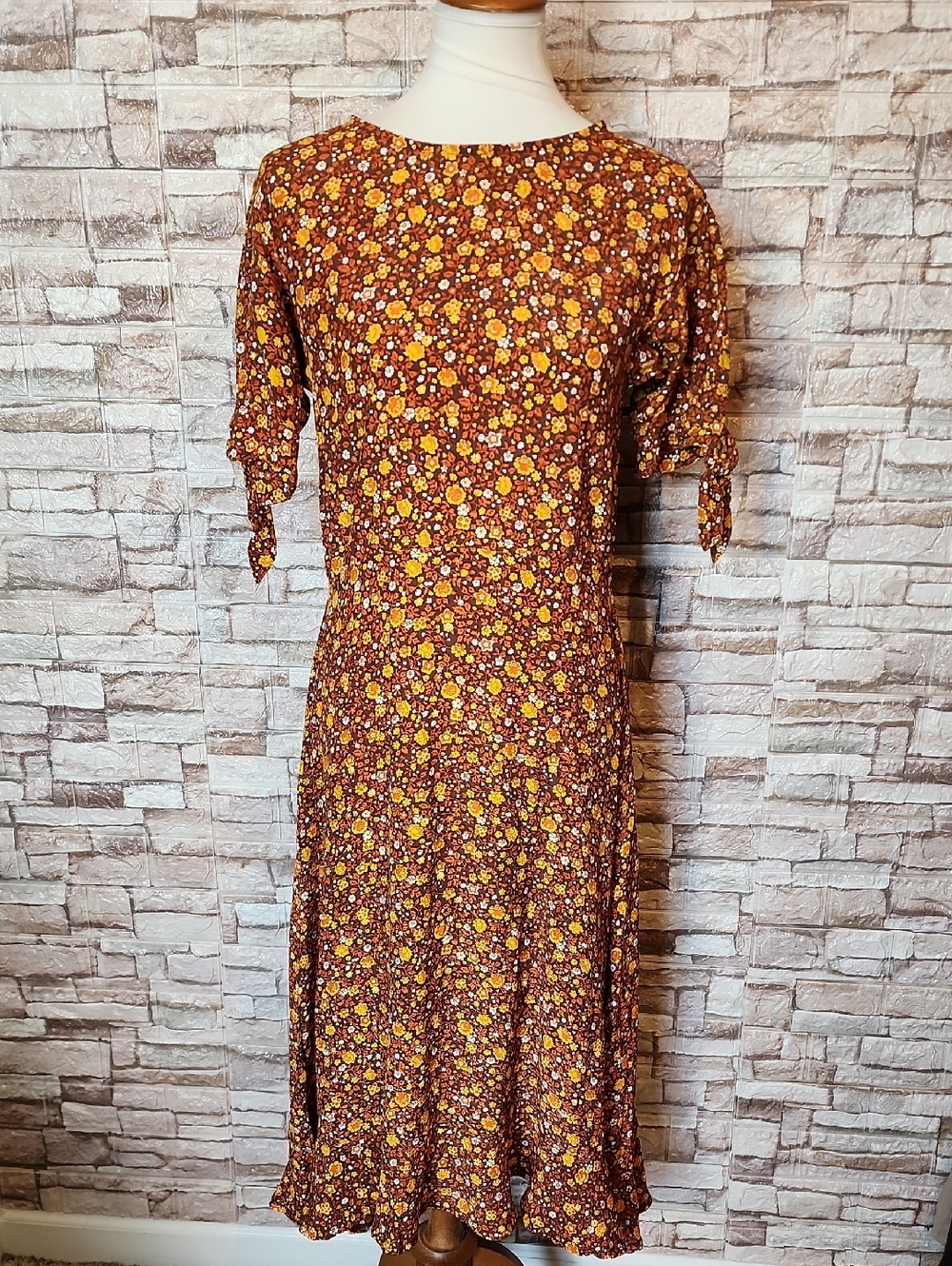 Faith Full The Brand Floral Brown and Yellow Midi Dress